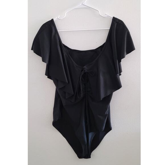 MAXMODA Ruffle Front Open Back Bathing Suit Swimsuit Black XXL - Picture 8 of 8